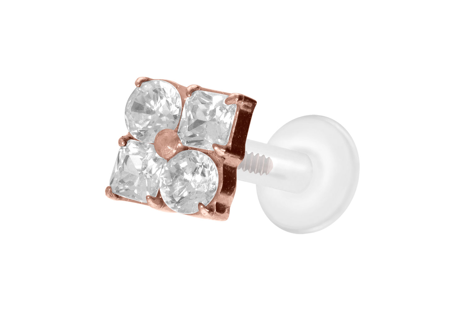 PTFE Labret Piercing mit Innengewinde + Titan-Aufsatz KRISTALLBLUME